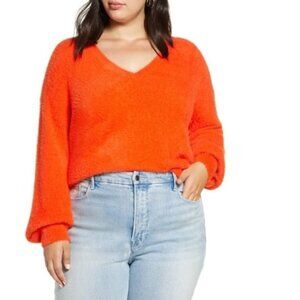 Halogen Fuzzy V-Neck Sweater